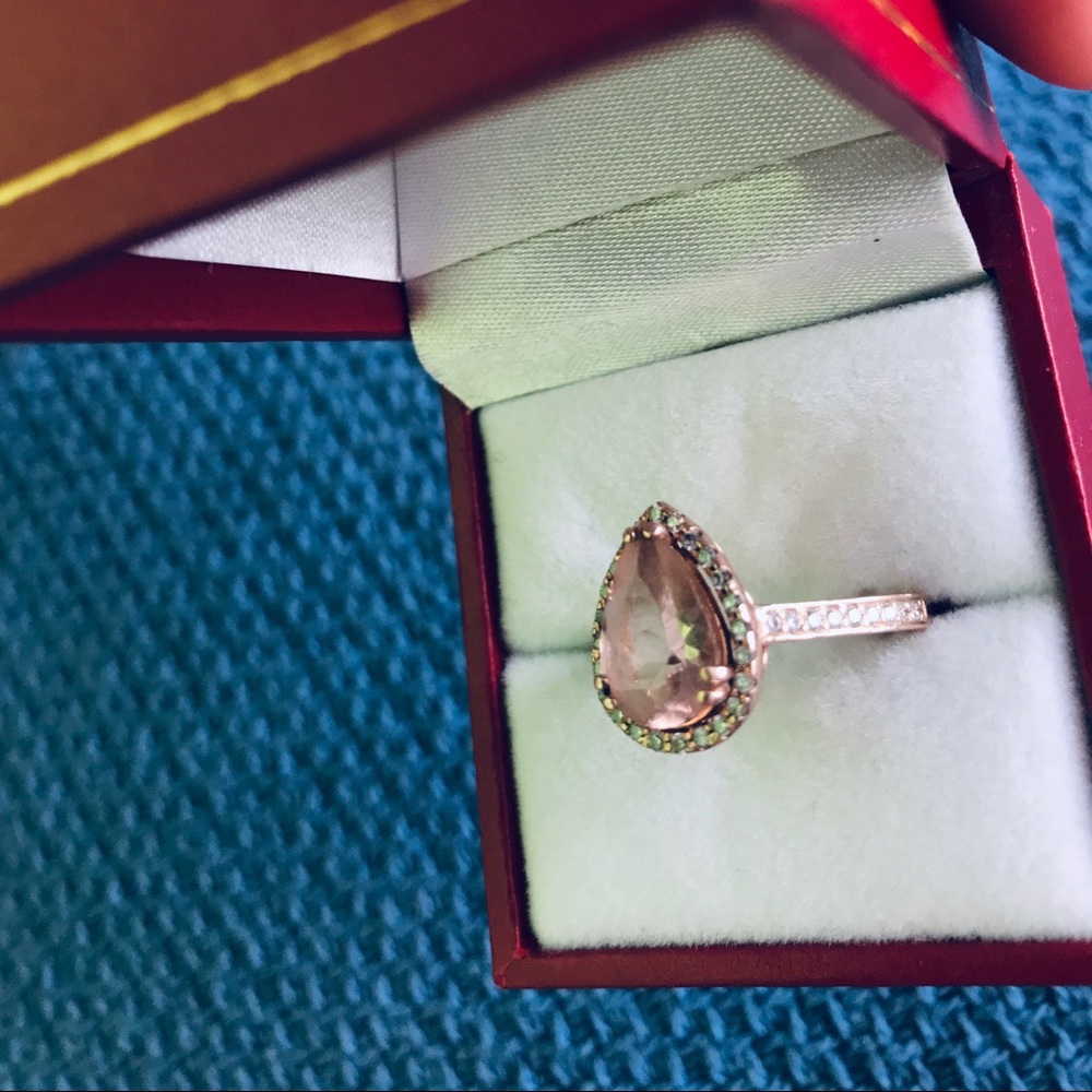 Morganite Diamond Rose Gold Engagement Ring Size 8 - Picture 6 of 7